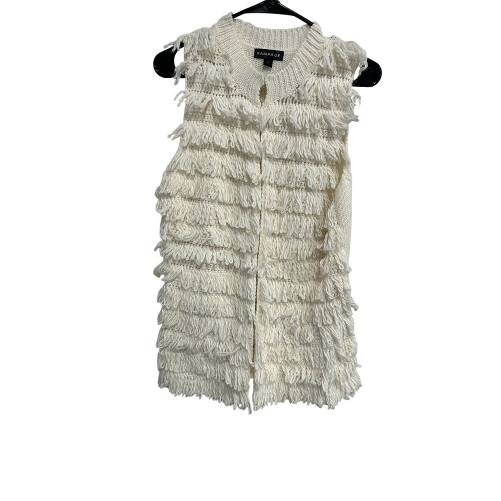 Rampage Womens Sleeveless White Fringe Knit Sweater Vest SZ Large